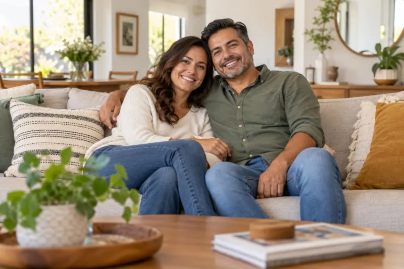 Pareja tranquila en la sala de su casa